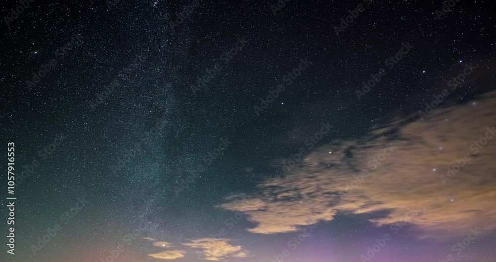 Background of Milky way galaxy stars in starry night sky with clouds and colorful light of aurora borealis Astronomy Time lapse Background of Milky way galaxy stars in starry night sky with clouds and colorful light of aurora borealis Astronomy Time lapse