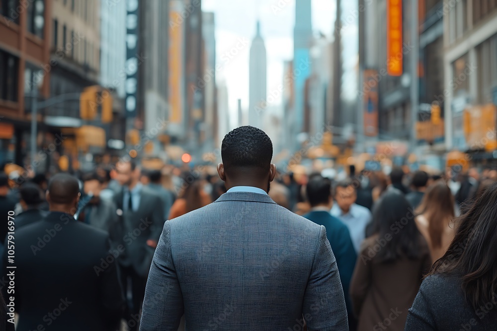 Man in Suit Walks Through Busy City Street With Blurry Background1 Man in Suit Walks Through Busy City Street With Blurry Background1