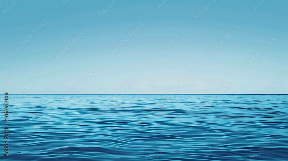 Obraz premium Deep blue ocean with a clear blue sky. The water is calm and still, with gentle waves lapping at the shore.