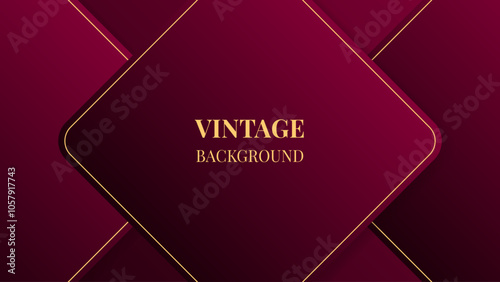 Wine red gradient abstract background with gold rounded squares, lines and shadows. Modern geometric pattern. Shiny poster or web banner template