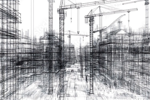 Modern Minimalistic Concrete Coworking Office room with Blank Walls, High Ceilings,and Mockup Frame