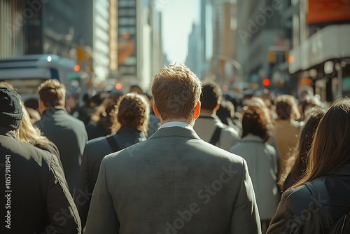 Wallpaper Mural Man Walking in City with Blurred Background and Sunlight Torontodigital.ca