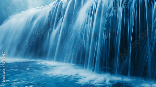 Amazing waterfall in blue. The water looks very smooth and silky. It looks like a dream.