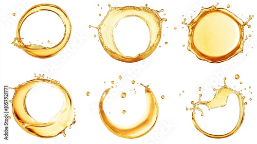 Collection of Circular Gold Splashes on White Background