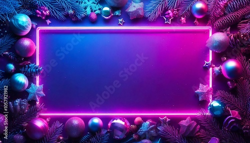 Synthwave Christmas Ornaments Frame - generative ai, üretken yapay zeka, 
