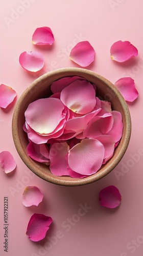 Soft pink roses with petals arranged on a gentle pink background showcasing n...
