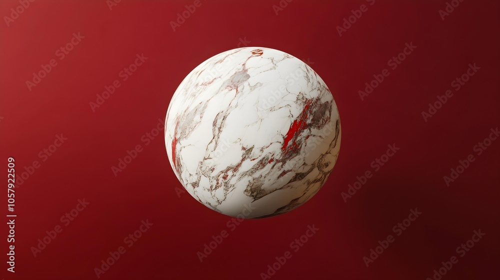 red and white marble sphere on a minimalist red background modern marble material red and white marble sphere on a minimalist red background modern marble material