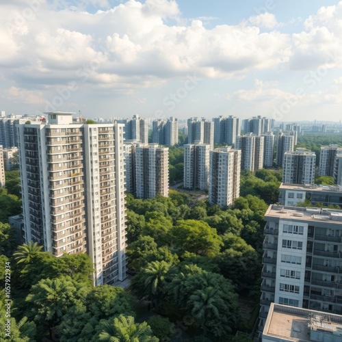 Cityscape of a residential area with modern apartment buildings new green urban landscape in the city Condominium 