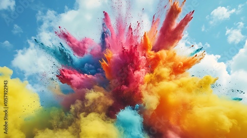 A colorful illustration of a rainbow colored explosion