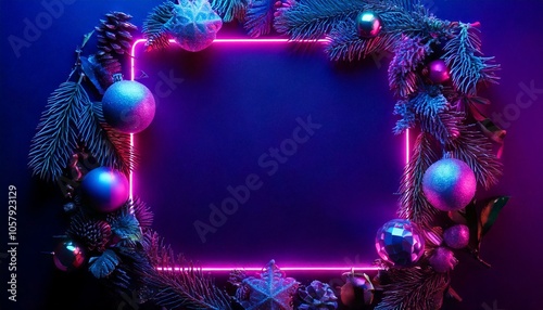 Synthwave Christmas Ornaments Frame - generative ai, üretken yapay zeka, 