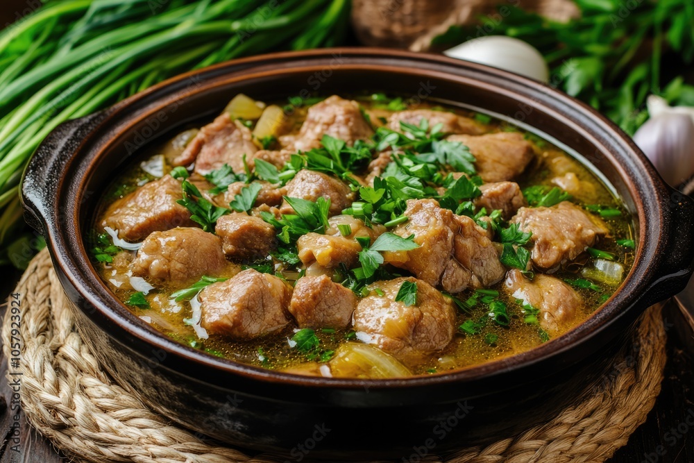 Savory Spring Stew: Traditional Georgian Beef with White Wine and Fresh Herbs Savory Spring Stew: Traditional Georgian Beef with White Wine and Fresh Herbs