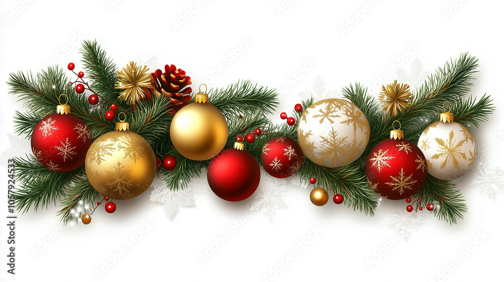border of fir branches with toys border of fir branches with toys