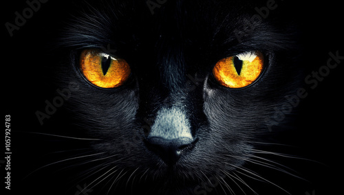 black cat yellow eyes peering from the darkness 