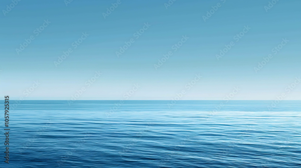 Deep blue ocean with a clear blue sky. The water is calm and still, with small waves rippling on the surface. Deep blue ocean with a clear blue sky. The water is calm and still, with small waves rippling on the surface.