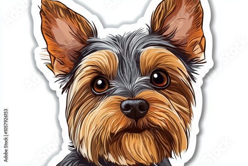 Portrait of a Yorkshire Terrier with bright eyes and stylish fur in vibrant c...