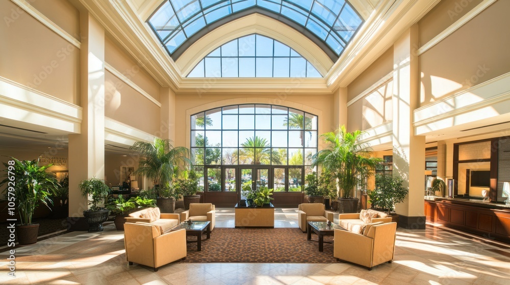 Spacious Hotel Lobby with Sunlight Spacious Hotel Lobby with Sunlight