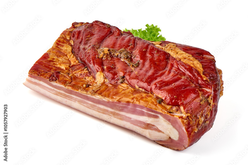 Smoked pork brisket, isolated on white background. Smoked pork brisket, isolated on white background.