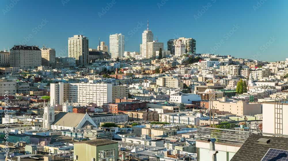 SAN-FRANCISCO , USA - OCTOBER 26, 2024: Aerial view captures the vibrant cityscape showcasing residential buildings and iconic skyline SAN-FRANCISCO , USA - OCTOBER 26, 2024: Aerial view captures the vibrant cityscape showcasing residential buildings and iconic skyline
