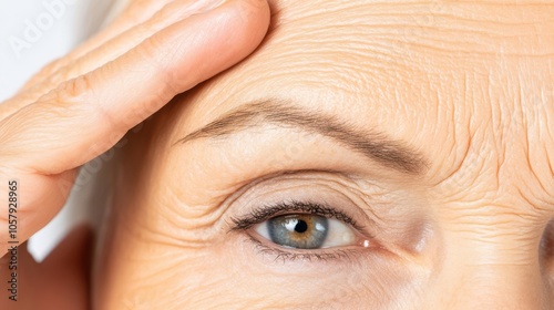 A close-up of an elderly person's eye and brow reflects wisdom and experience, inviting viewers into a story untold. photo