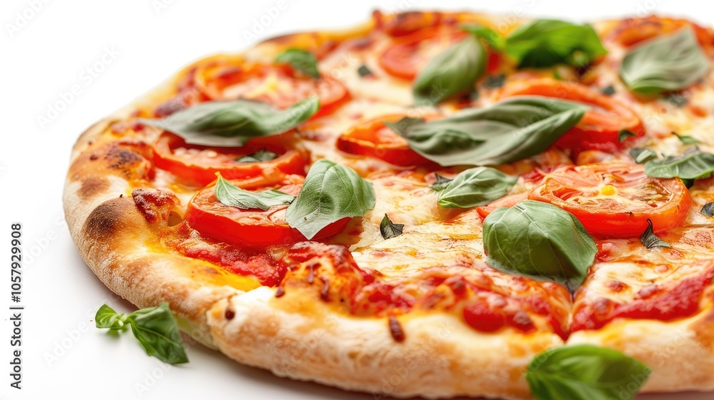 Isolated side view of Italian pizza. Isolated side view of Italian pizza.