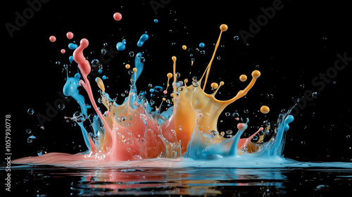 Color paint drops in water , clor splash in water , drop Colorful ink in water. photo