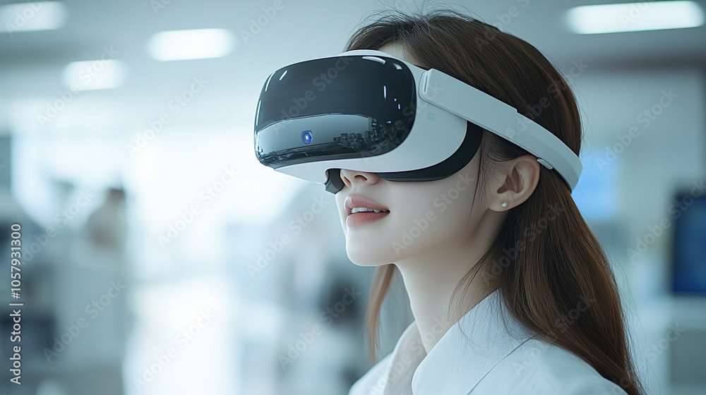 healthcare worker with a slim build, wearing a VR headset, embodies the fusion of technology and healthcare. This image symbolizes innovation, the future of medicine, and patient care advancements healthcare worker with a slim build, wearing a VR headset, embodies the fusion of technology and healthcare. This image symbolizes innovation, the future of medicine, and patient care advancements