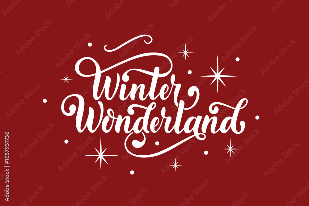 Winter wonderland handwritten text with stars and snowflakes. Hand lettering typography. Modern brush ink calligraphy. Vector illustration as greeting card, banner, poster, logo. Season's greeting Winter wonderland handwritten text with stars and snowflakes. Hand lettering typography. Modern brush ink calligraphy. Vector illustration as greeting card, banner, poster, logo. Season's greeting
