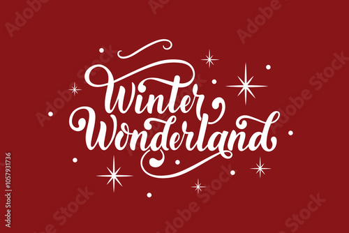 Winter wonderland handwritten text with stars and snowflakes. Hand lettering typography. Modern brush ink calligraphy. Vector illustration as greeting card, banner, poster, logo. Season's greeting