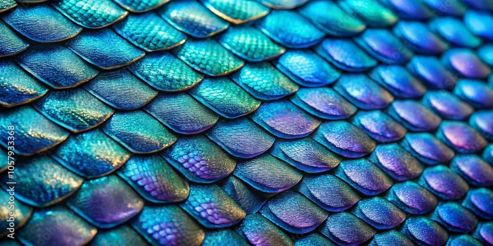 Obraz premium Enchanting Iridescent Blue and Purple Scales Texture Close-Up with Magical Depth and Intrigue - Captivating Fantasy Background for Art and Design