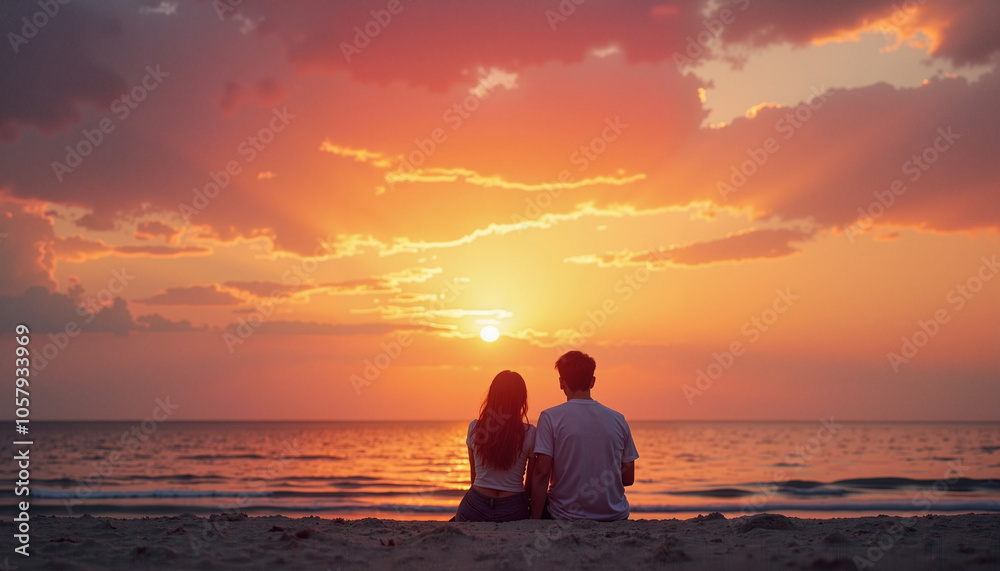 Loving couple with romance at sunset on a beach Loving couple with romance at sunset on a beach