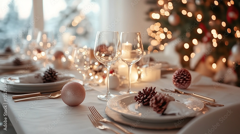 Christmas dinner table adorned with festive decorations, candles, and a delicious meal, symbolizing warmth, togetherness, and the joy of sharing moments with loved ones Christmas dinner table adorned with festive decorations, candles, and a delicious meal, symbolizing warmth, togetherness, and the joy of sharing moments with loved ones