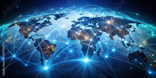 Global Network Connections Glowing Blue Web Encircles Earth - Futuristic Concept of Interconnectedness and Technology Advancement