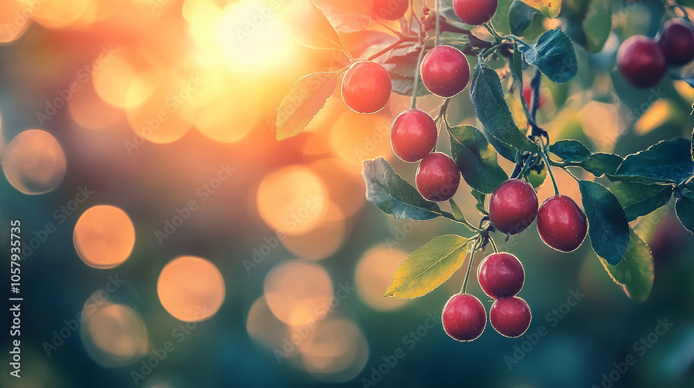 ripe goji berries hanging from a lush green branch, symbolizing health, vitality, and natural beauty, showcasing the richness of nature's bounty ripe goji berries hanging from a lush green branch, symbolizing health, vitality, and natural beauty, showcasing the richness of nature's bounty
