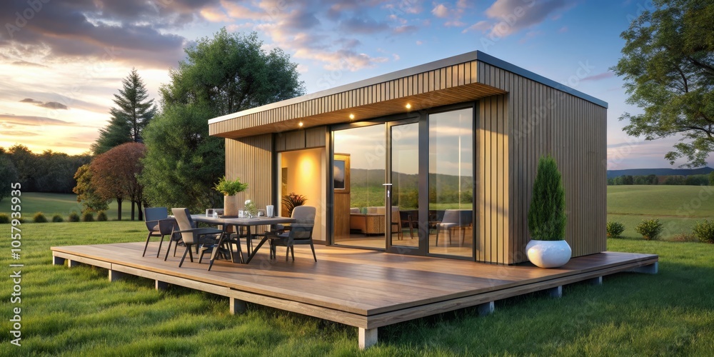 Serenity in Nature Minimalist Modern Cabin Amid Lush Greenery Tranquil Retreat for Architectural Exploration Real Estate Delight