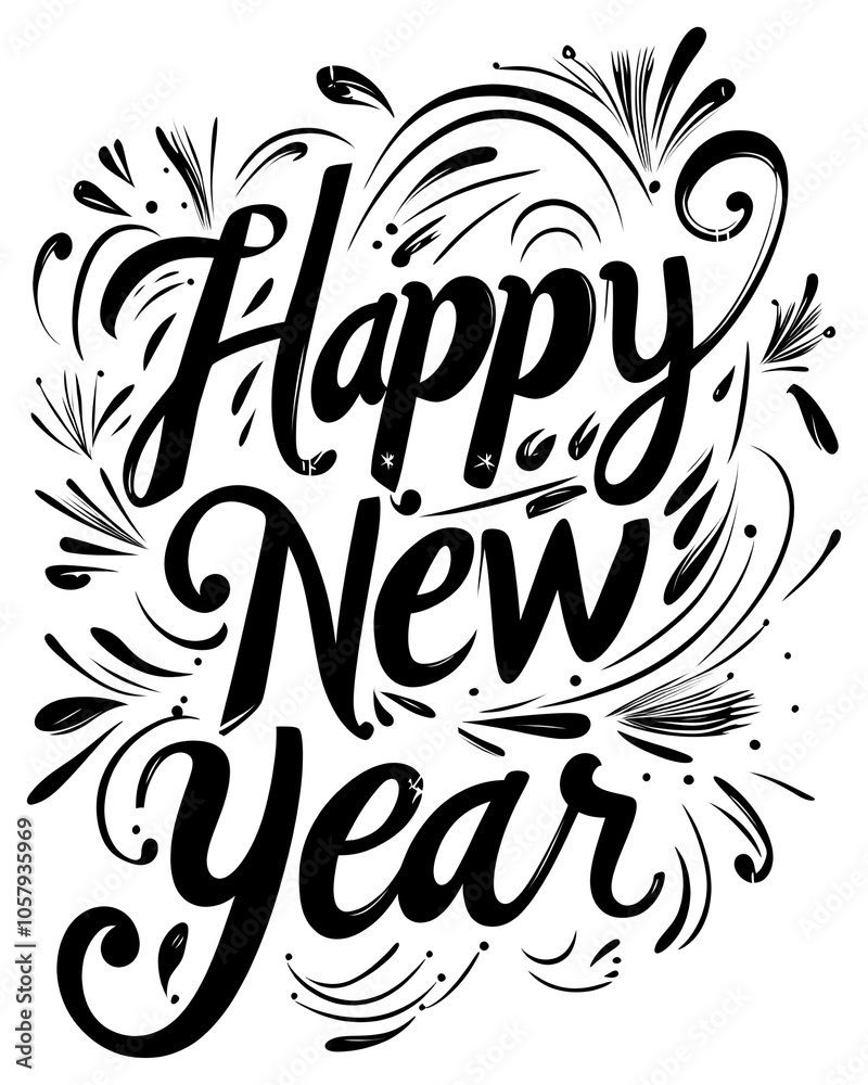 PNG Happy New Year text illustration black. PNG Happy New Year text illustration black.