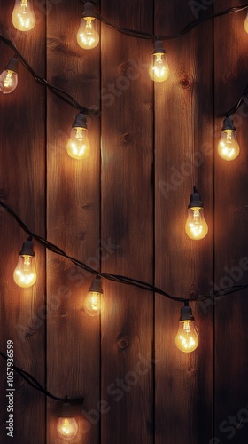 String lights illuminate wooden wall in warm and inviting setting for cozy at...