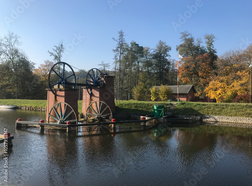 Inclined Planes and carriage - Elblag Canal, ships transported over hills. Unesco memorial. Poland (Buczyniec).