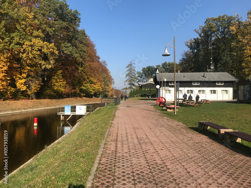 Inclined Planes and carriage - Elblag Canal, ships transported over hills. Unesco memorial. Poland (Buczyniec).