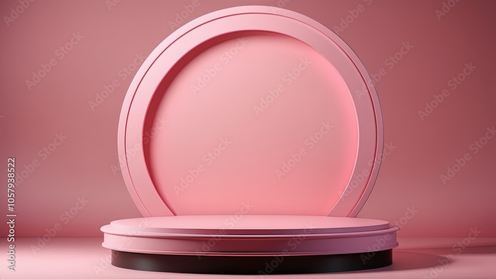 Minimalist pink podium with soft lighting for product display and branding Minimalist pink podium with soft lighting for product display and branding