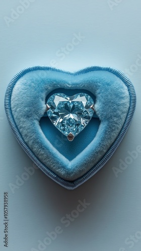 Beautiful heart shaped engagement ring presented in a teal velvet box