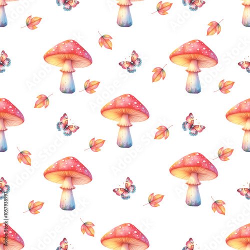 mushrooms seamless pattern on transparent background 