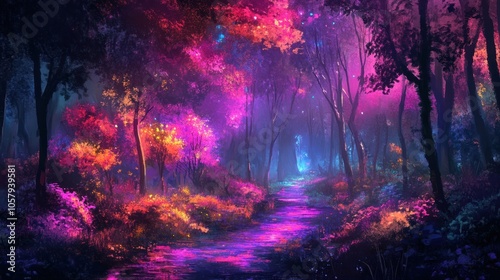 Enchanted Forest with Glowing Lights photo