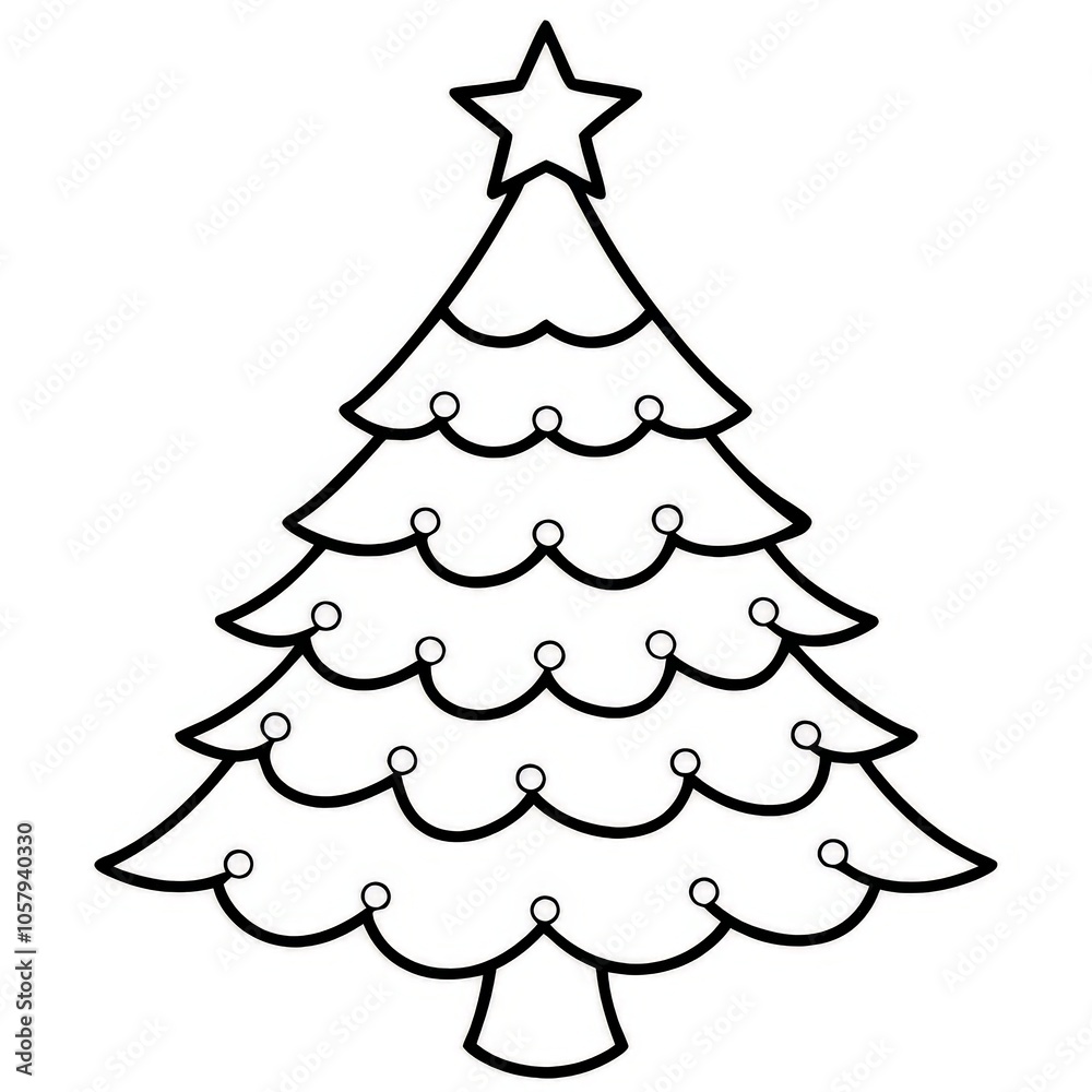 Fototapeta premium Christmas tree isolated on a white background, coloring book