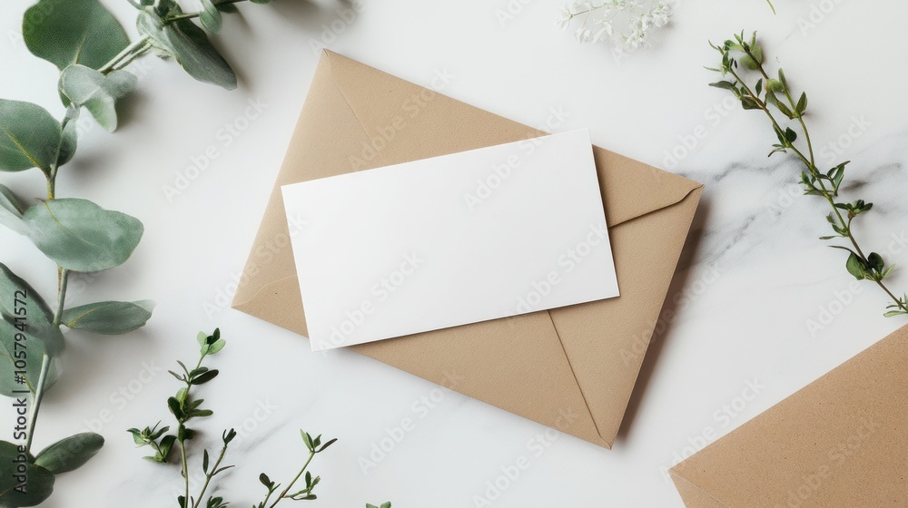 Blank Card with Envelope and Greenery Blank Card with Envelope and Greenery