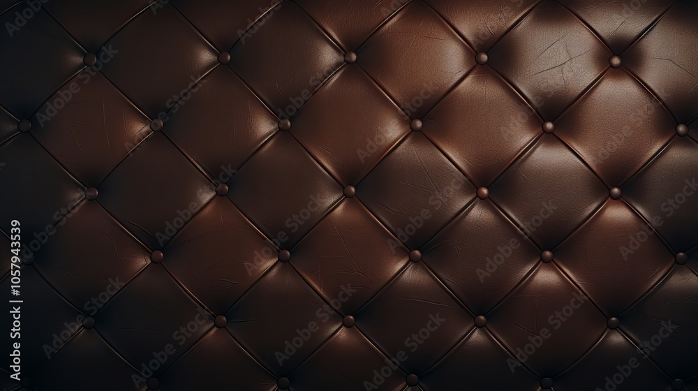 Close up of dark brown leather upholstery with a diamond pattern. Close up of dark brown leather upholstery with a diamond pattern.