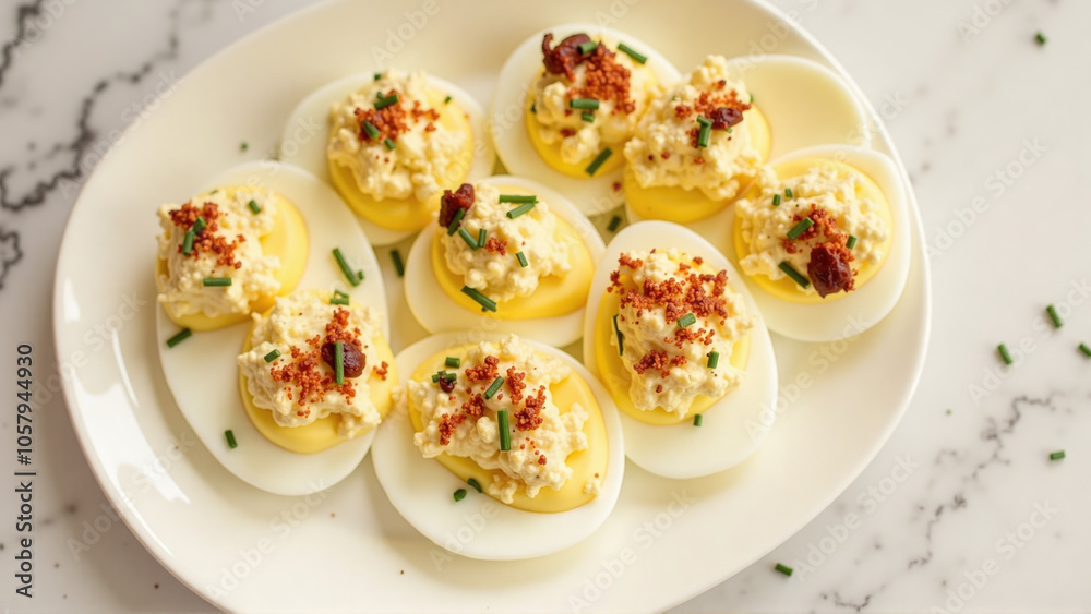 Deviled eggs on a granite countertop. for food blogs or news about Deviled Eggs Day Deviled eggs on a granite countertop. for food blogs or news about Deviled Eggs Day