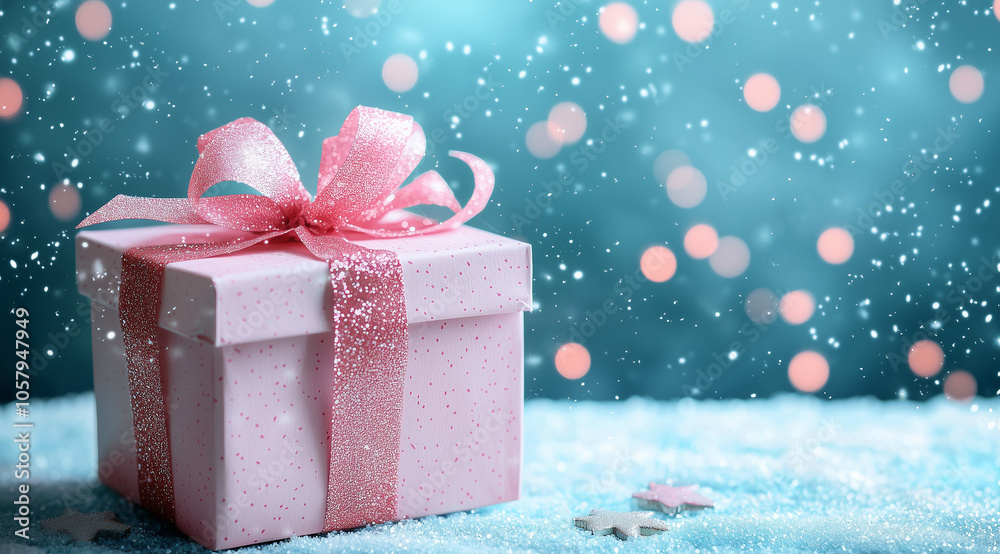 Elegant Gift Box Banner: Perfect Birthday or Christmas Present with Festive Bokeh Background for Holiday and Celebration Greetings Elegant Gift Box Banner: Perfect Birthday or Christmas Present with Festive Bokeh Background for Holiday and Celebration Greetings