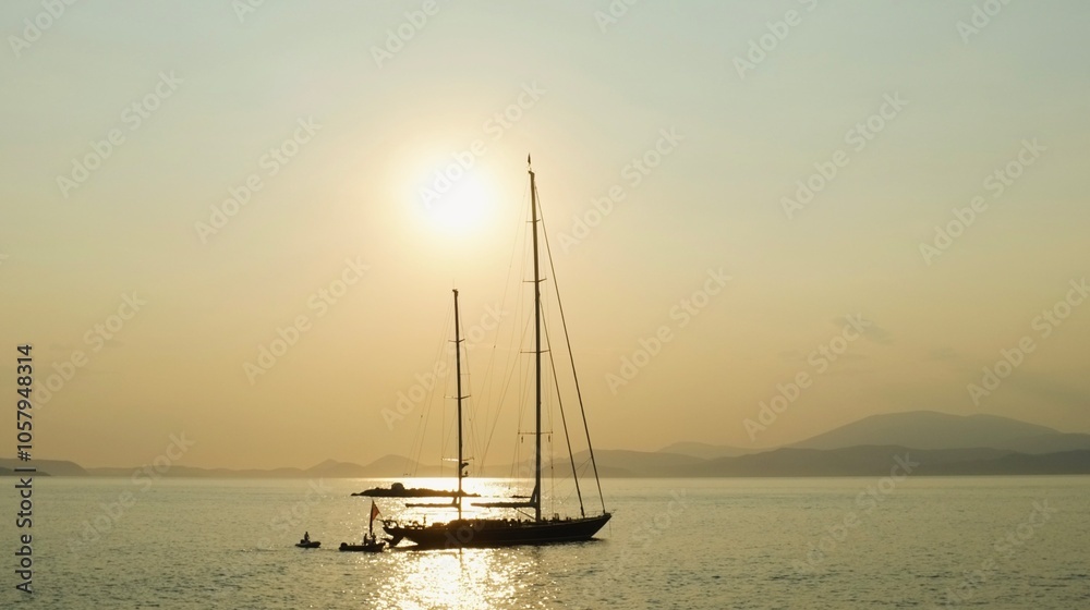 Boat over the sea at sunset Boat over the sea at sunset