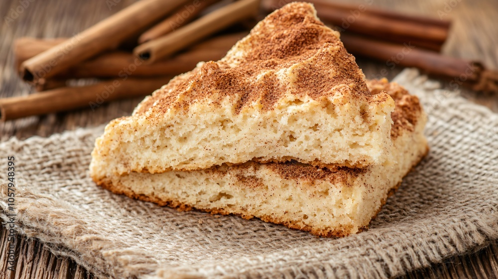 Cinnamon swirl scone with extra cinnamon topping, isolated on a rustic brown background, with cinnamon sticks Cinnamon swirl scone with extra cinnamon topping, isolated on a rustic brown background, with cinnamon sticks