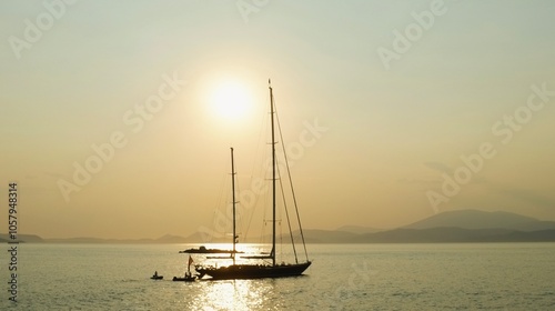 Boat over the sea at sunset